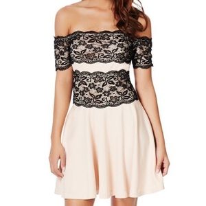 JUSTFAB Nude Dress with Black Lace